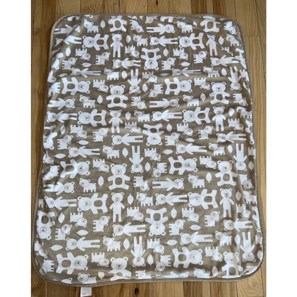 Carters Brown Tan White Animal Shapes Baby Blanket Sherpa Teddy Bear Leaf